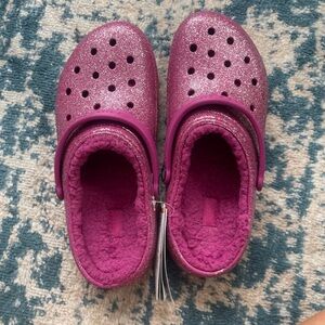 Hot Pink Fur lined glitter crocs